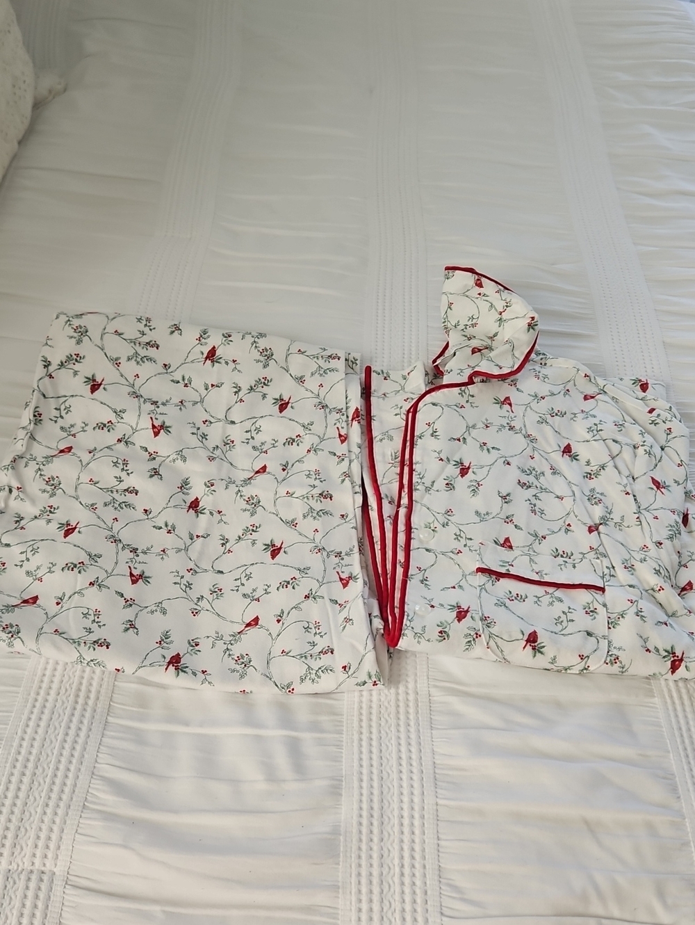 Charter Club Women Christmas Pajama Set With Cute Printed Red Bird And Holly